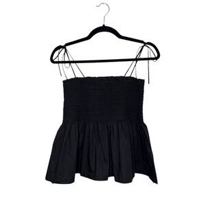 J. Crew Women’s Small Smocked Peplum Babydoll Top Black Shoulder Ties Ruched
